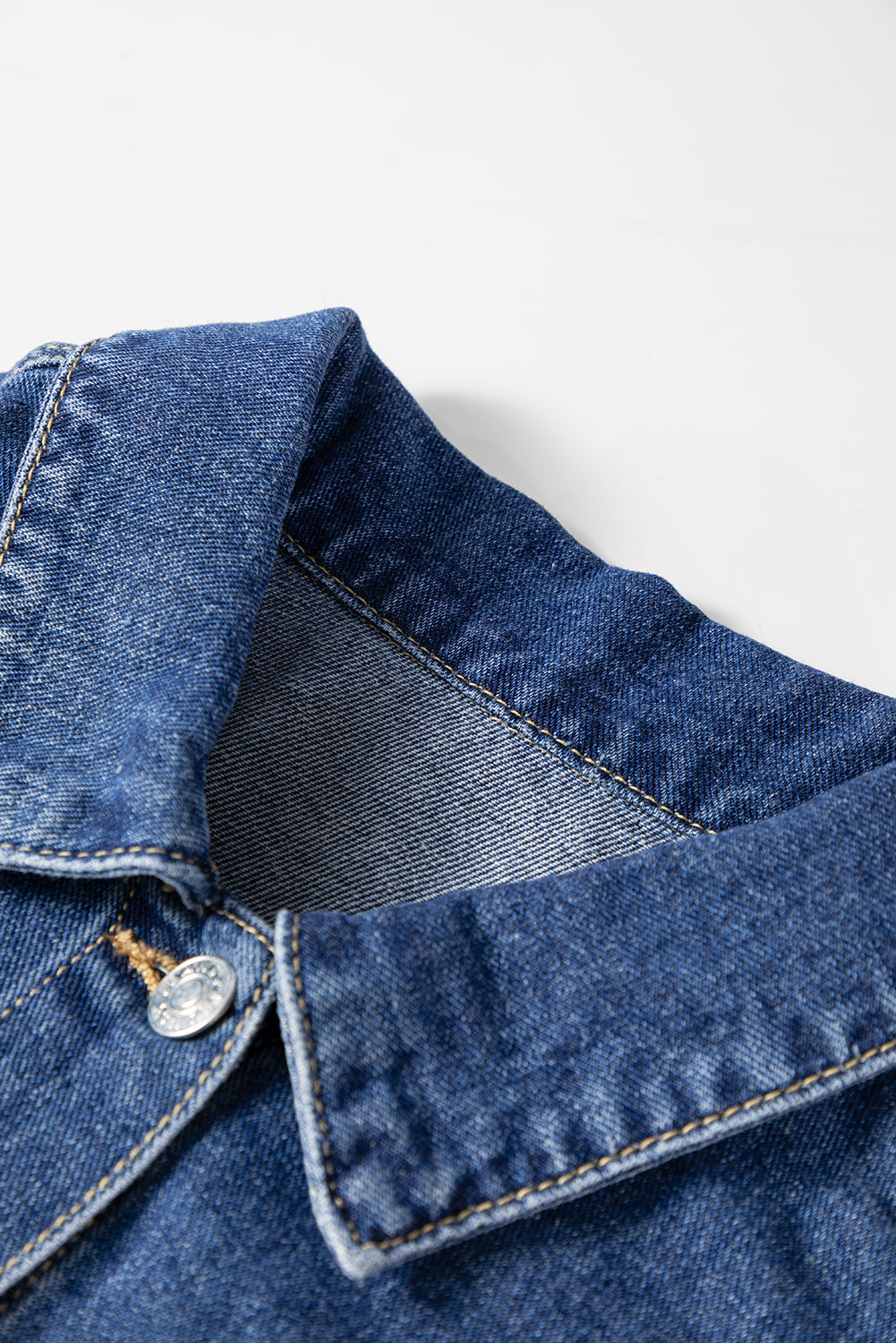 Dusk Blue Color Block Patchwork Flap Detail Distress Denim Jacket Love Salve